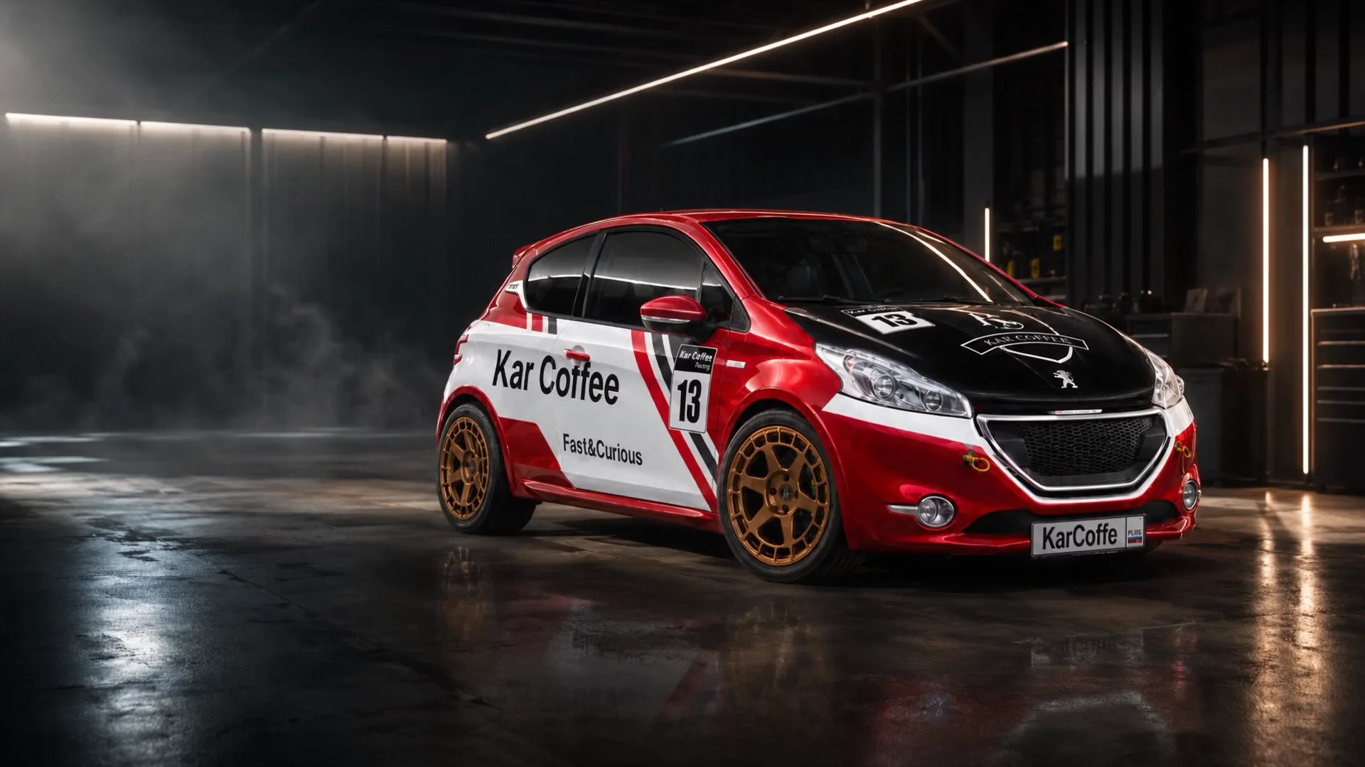 Гоночный Peugeot KarCoffee в сервисном пространстве